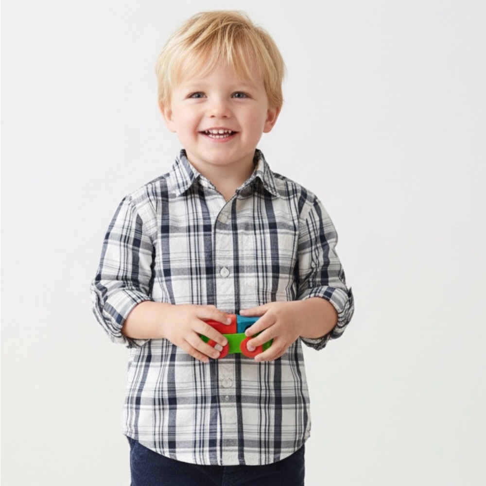 Children’s Place Navy White Plaid Cotton Button Down Shirt 3T
